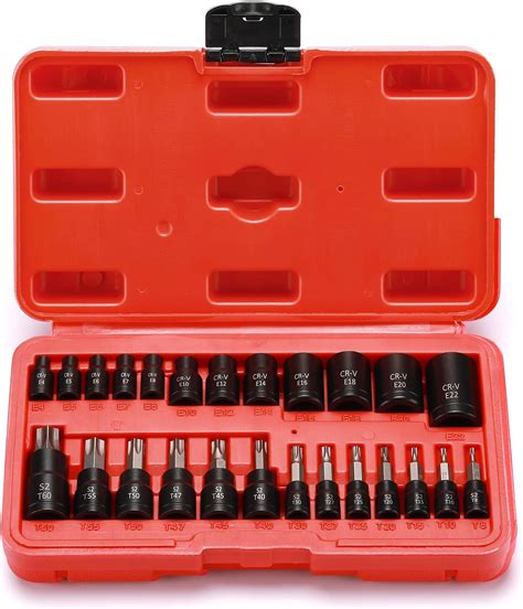 Horusdy 31 Piece Torx Bit Socket And Female External Socket Set 14 Star Bits T8 T70 And 12