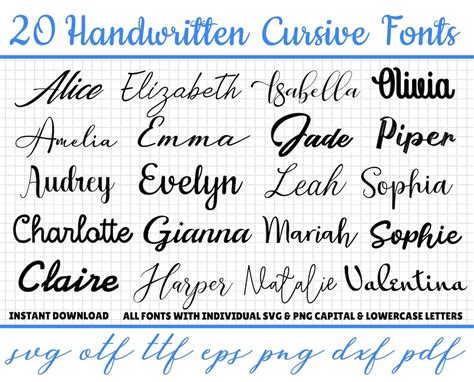 20 Handwritten Fonts, Font Bundle, Script Fonts, Cursive Font Svg, Svg ...