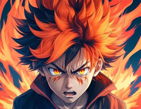 Premium AI Image | An anime boy with fiery wild hair and a fierce ...