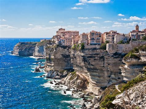 Fonds d écran Corse France maisons mer côte falaise rochers ciel