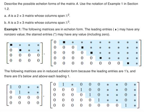 Solved Describe The Possible Echelon Forms Of The Matrix A Chegg