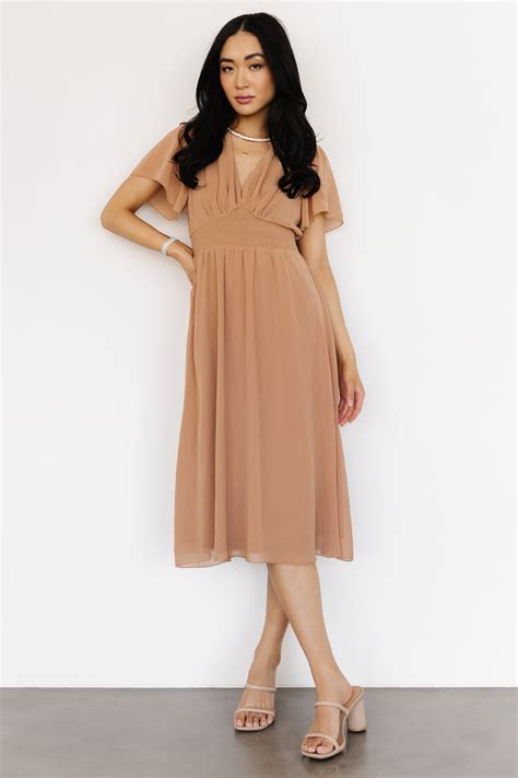 Sarah Smocked Midi Dress Dusty Camel Baltic Born