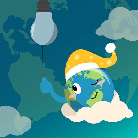 Premium Vector Illustration Of Cute Earth Hour Turn Off The Lights