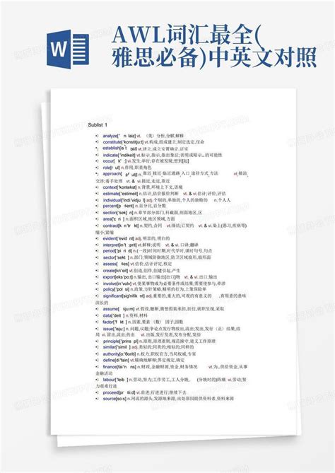 Awl词汇最全雅思必备中英文对照word模板下载编号qzwbjoaz熊猫办公