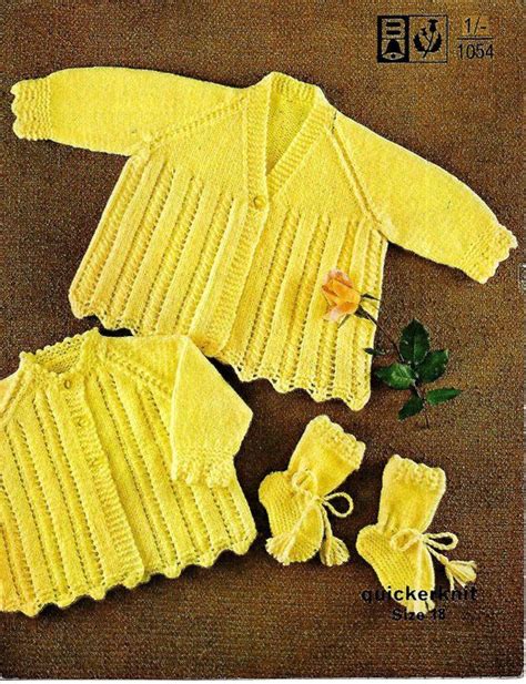 Vintage Knitting Pattern For Baby Set Yarn Quickerknit Size 18 Pdf