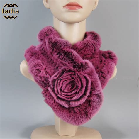 Winter Neck Scarves Woman Floral 100 Natural Real Rex Rabbit Fur