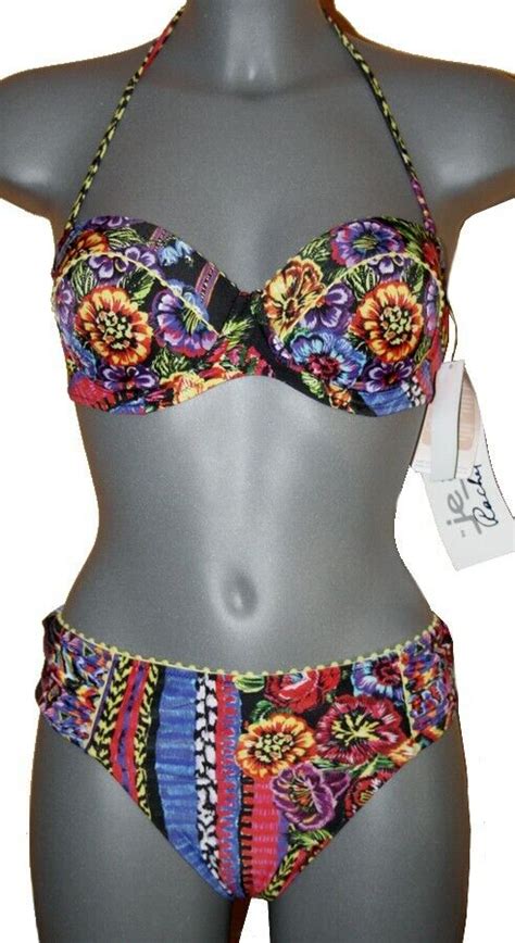 MARKEN BÜGEL BIKINI schwarz blau gelb multi BANDEAU GR 36 38 40 42 44