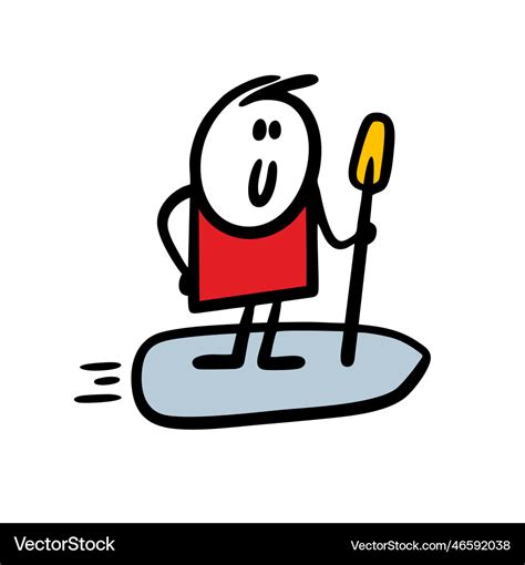 Happy hand drawn cartoon guy surfing on a sup Vector Image