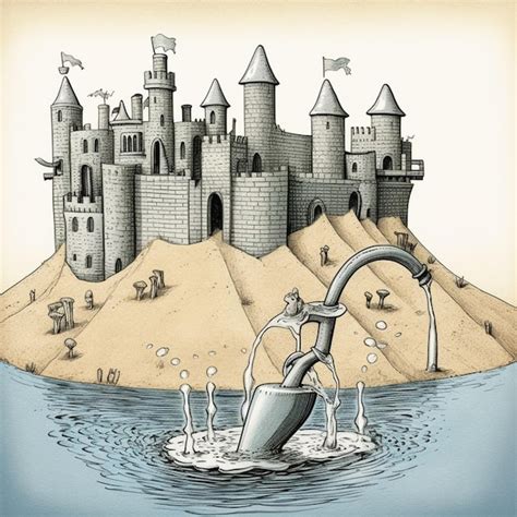 Premium AI Image | There is a drawing of a castle with a water spout in the water generative ai