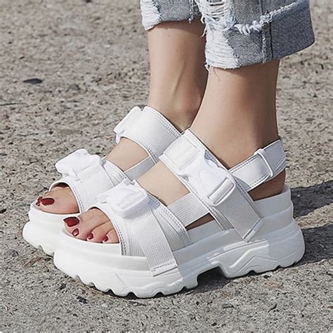 Summer Women Sandals Buckle Design Black White Platform Sandals ...