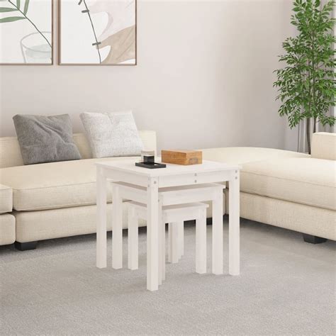 Dioche Tables Gigognes Pcs Blanc Bois De Pin Massif Yw Tech