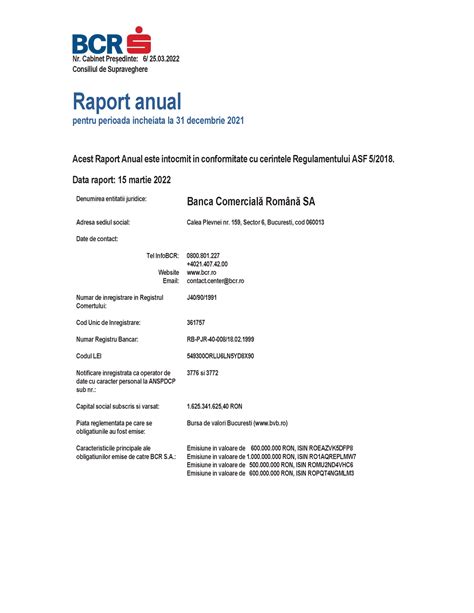 Raport Anual Conform Regulament Asf Din Nr Cabinet Pre