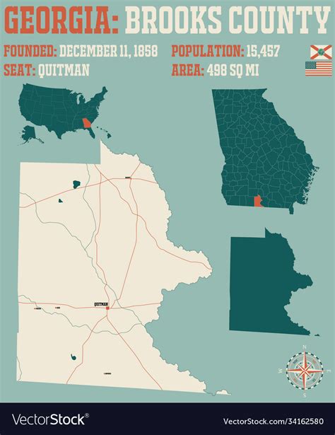 Map Brooks County In Georgia Royalty Free Vector Image