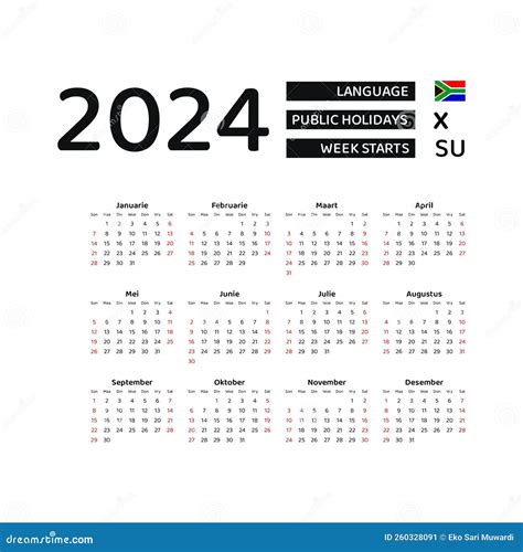 Calendar 2024 Afrikaans Language With South Africa Public Holidays