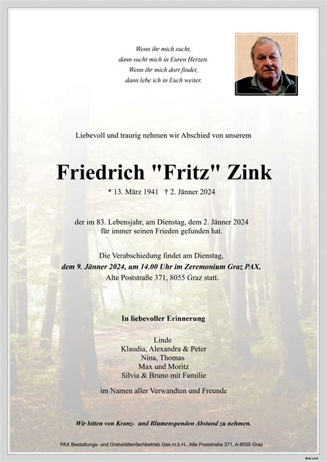 Parte F R Friedrich Fritz Zink Pax Requiem