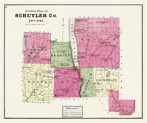 Map of Schuyler County NY 1874 Photograph by Phil Cardamone - Pixels