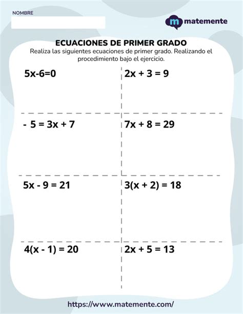 40 Ejercicios De Ecuaciones De Primer Grado