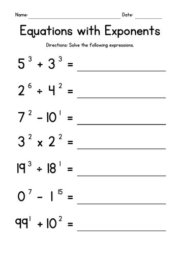 Equations with Exponents Worksheets | Teaching Resources