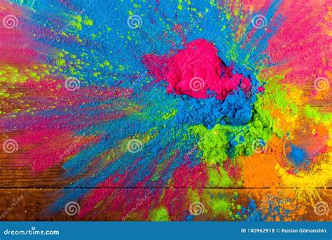 Abstract Colorful Happy Holi Background Color Vibrant Powder On Wood