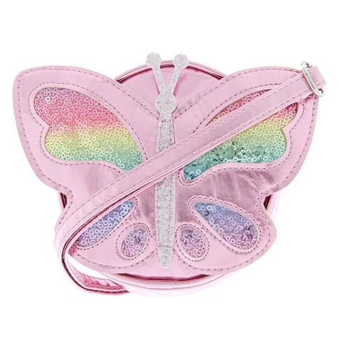 Claire S Club Sequin Butterfly Crossbody Bag Pink Claire S