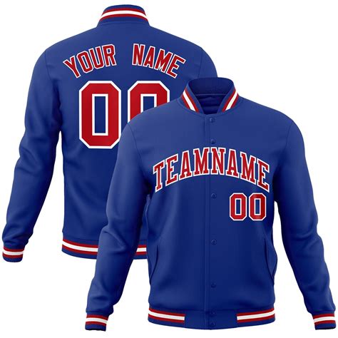 Custom Royal Red White Classic Style Varsity Full Snap Letterman Jacke