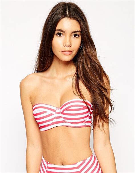 ASOS Mix And Match Stripe Longline Bandeau Bikini Top With Detachable