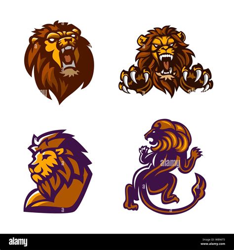 Lion Mascot Logo Set Vector Illustration Stock Vector Image And Art Alamy