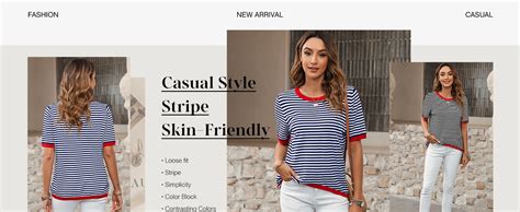 Dokotoo Womens Summer Tops Casual Crewneck Short Sleeve Striped Color