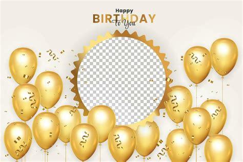 Birthday Frame With Realistic Golden Balloon Set With Golden Confitty