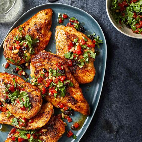 Chicken Cutlets With Roasted Red Pepper Arugula Relish