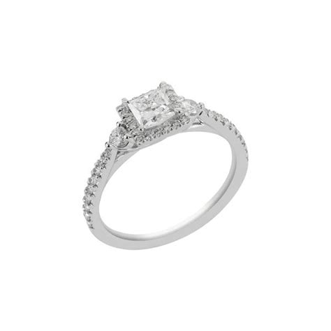 Platinum Princess Cut Diamond Halo Ring, 0.91ct