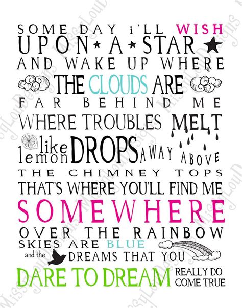 Somewhere Over The Rainbow Lyrics Typography By Missyloudesigns 549