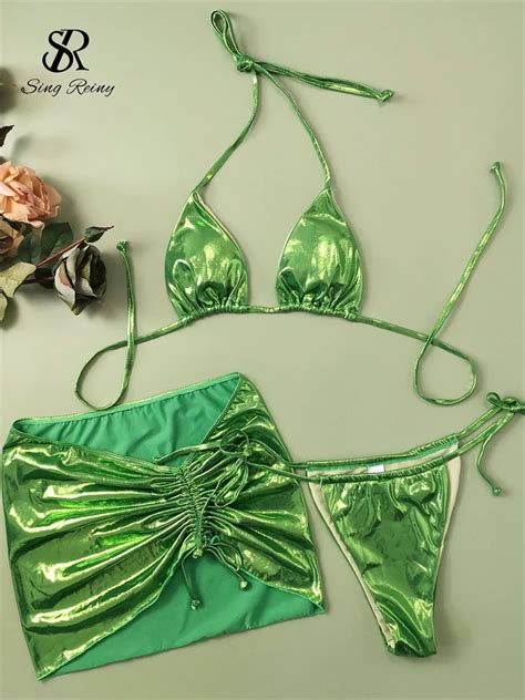 Singreiny Shinny Sensual Beach Swimsuits Set 2024 Women Club Sheath