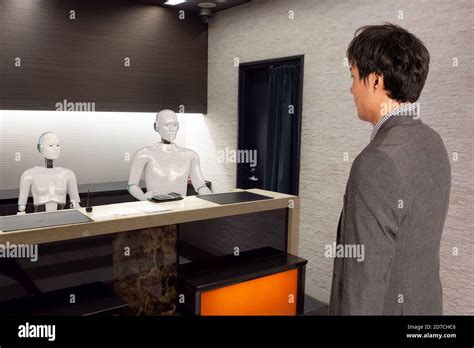 smart hotel in hospitality industry 4.0 concept, the receptionist robot ...