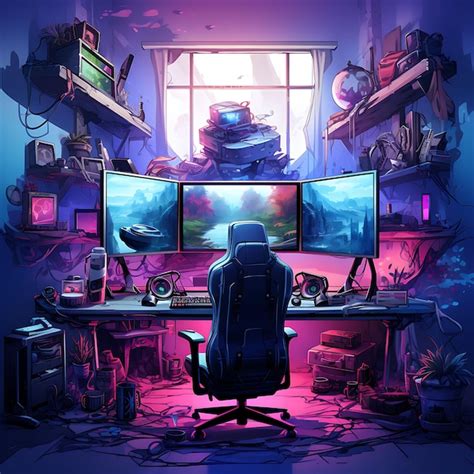 Premium AI Image | Watercolor Professional Gamers Room With Gaming ...