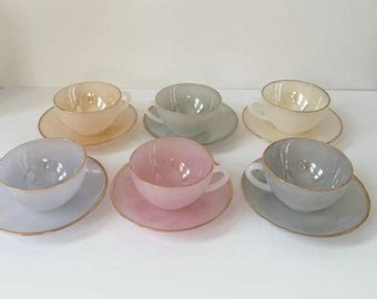 Arcopal Harlequin Coffee Set 6 Pastel Cups Saucers Vintage