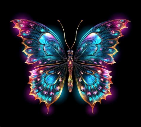 Premium Ai Image Brightly Colored Butterfly On Black Background With