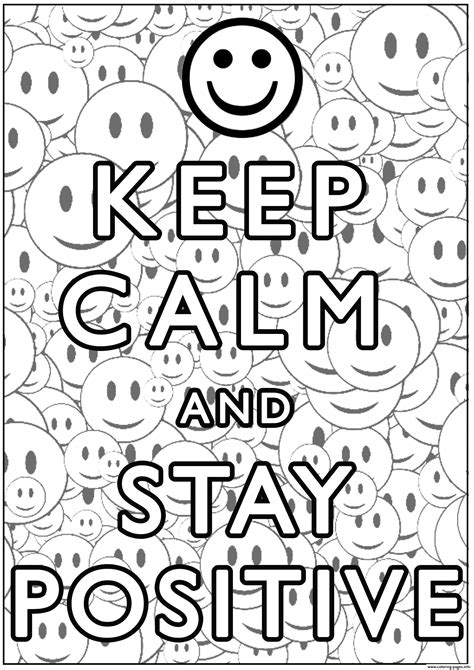 Keep Calm And Stay Positive Coloring Page Printable