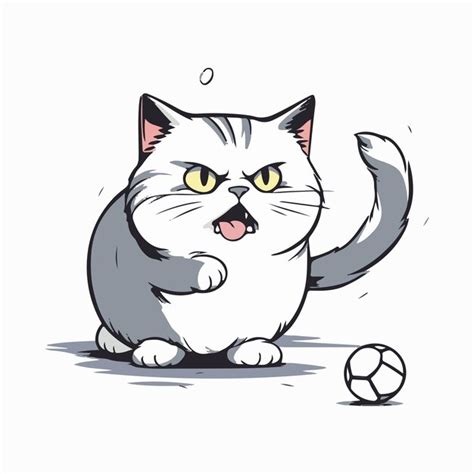 Gato Bonito Jogando Bola Vetor De Desenho Raiva Vetor Premium