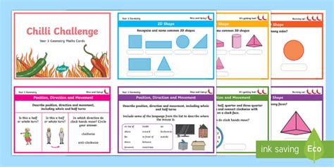 Chilli Challenge Year 1 Geometry Maths Cards