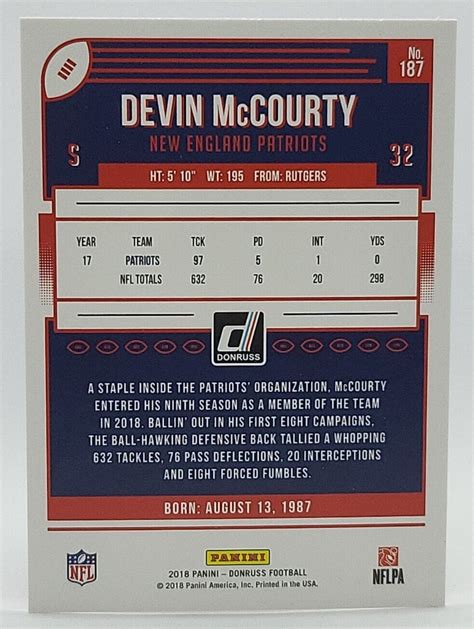 2018 Panini Donruss Press Proof Red 187 Devin McCourty For Sale