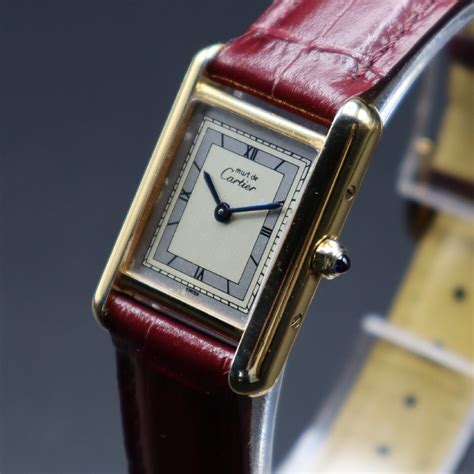 R59月oh済 良品 Cartier カルティエ マストタンク ヴェルメイユ Sm 366001 クォーツ Sv925 銀無垢 ローマン