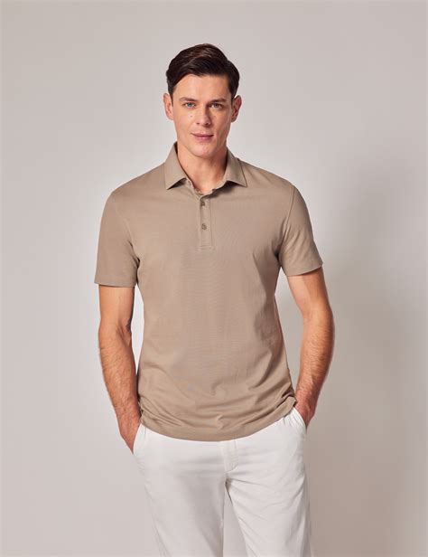 Taupe Pique Slim Polo Shirt Short Sleeve Hawes And Curtis