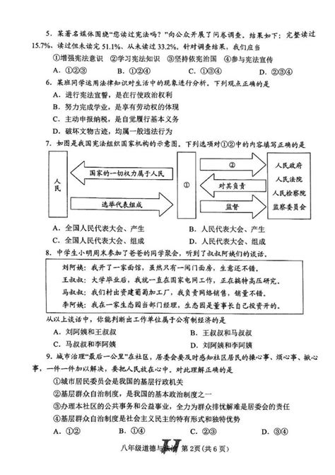 河南省唐河县2023年春期期终阶段性文化素质监测八年级道德与法治试题及答案 教习网试卷下载