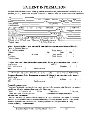 Fillable Online PATIENT Form INFORMATION Sheet 3 07 Fax Email Print