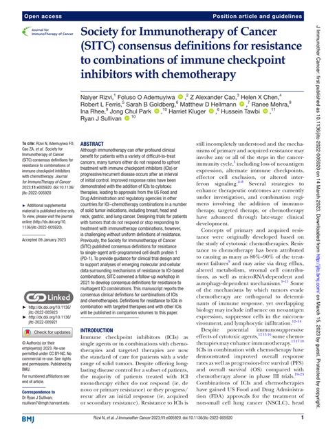 Pdf Society For Immunotherapy Of Cancer Sitc Consensus Definitions