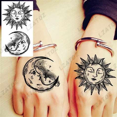 Realistic Sun And Moon Tattoo