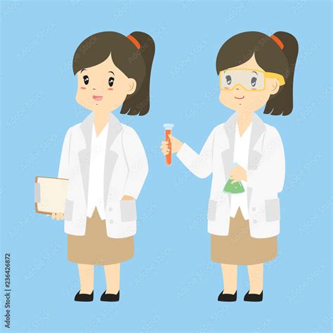 Scientist Cartoon Vector Female Scientist Wearing Lab Coat And Holding