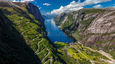 Kjerag Lysebotn Lysefjorden Norway An Aerial View Of A Winding Road