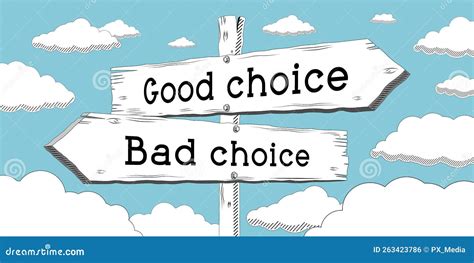 Good Or Bad Choice Outline Signpost With Two Arrows Stock